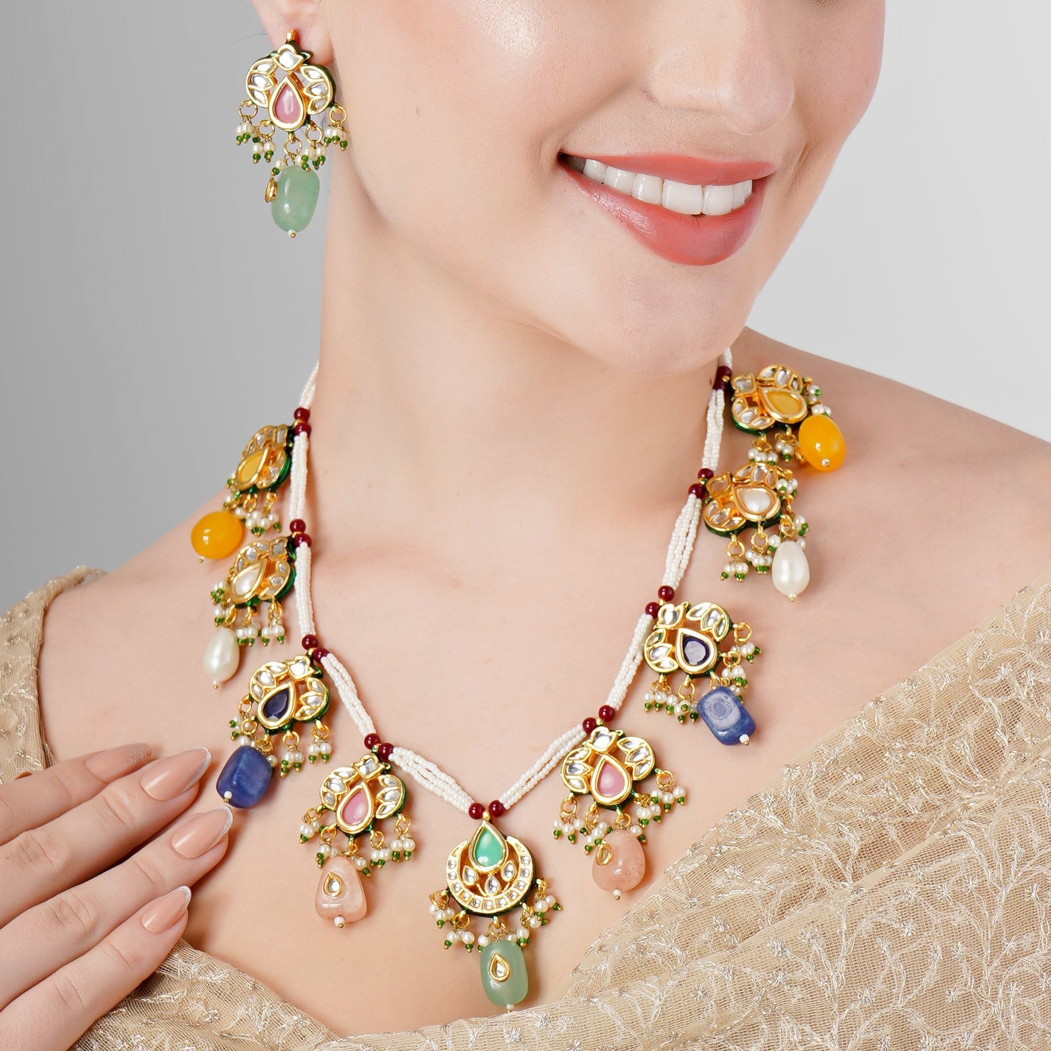 ETHNIC KUNDAN MEENAKARI MULTICOLOUR NECKLACE SET Sanvi Jewels