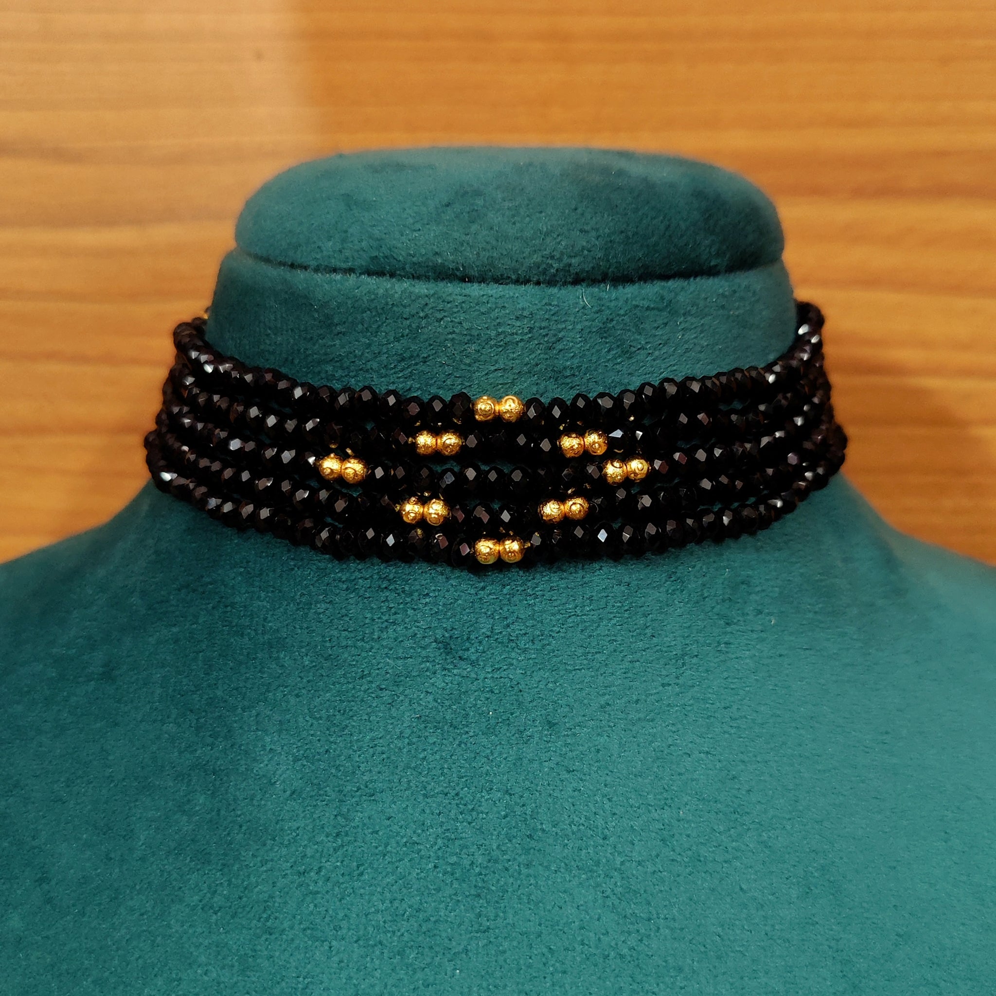 MULTILAYERED BLACK CRYSTAL BEADS CHOKER NECKLACE SET Sanvi Jewels
