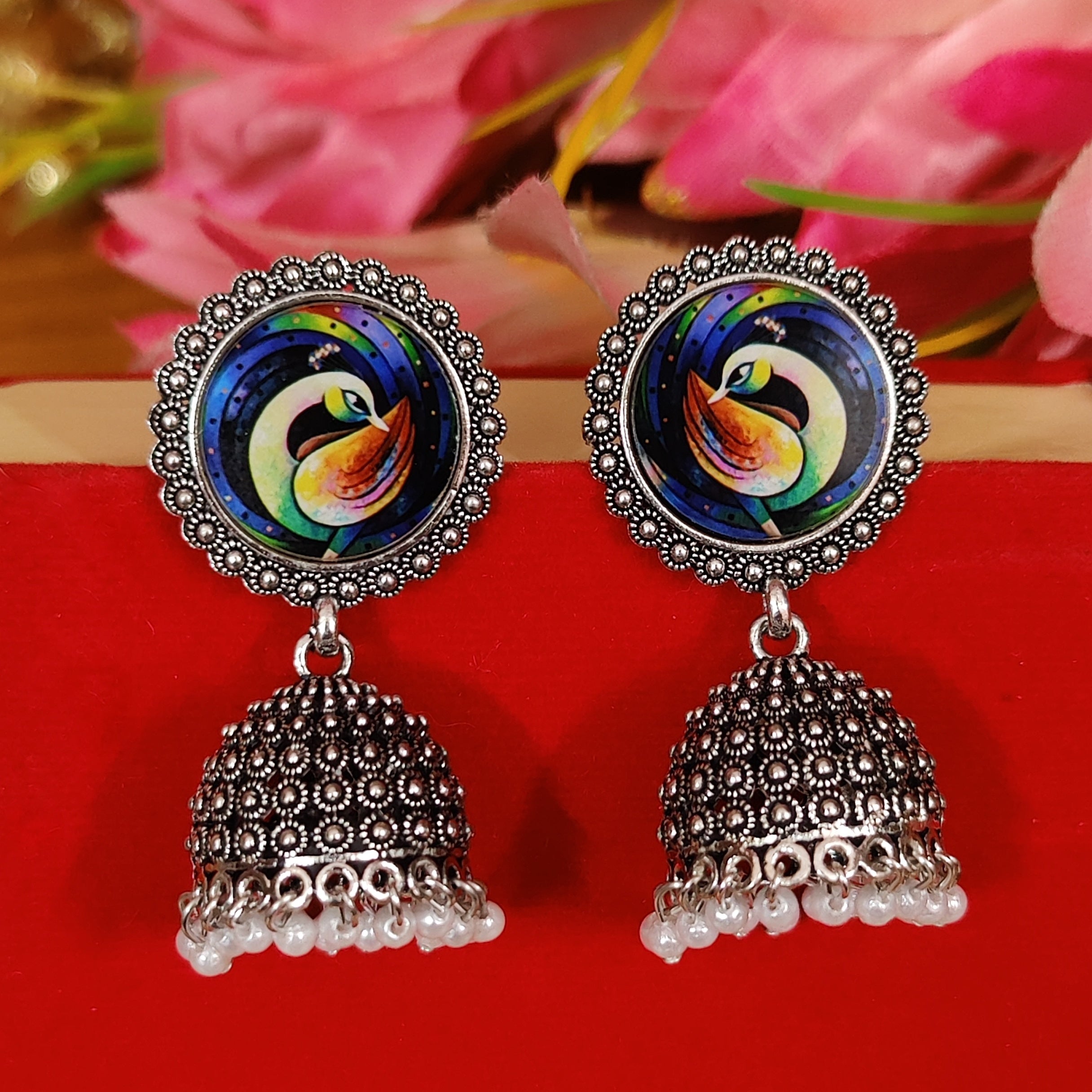 Handpainted Meenakari Work Gold Plated Designer Mogra Fitted Pearl Designer  Jhumka earring for Women and Girls. | K M HandiCrafts India