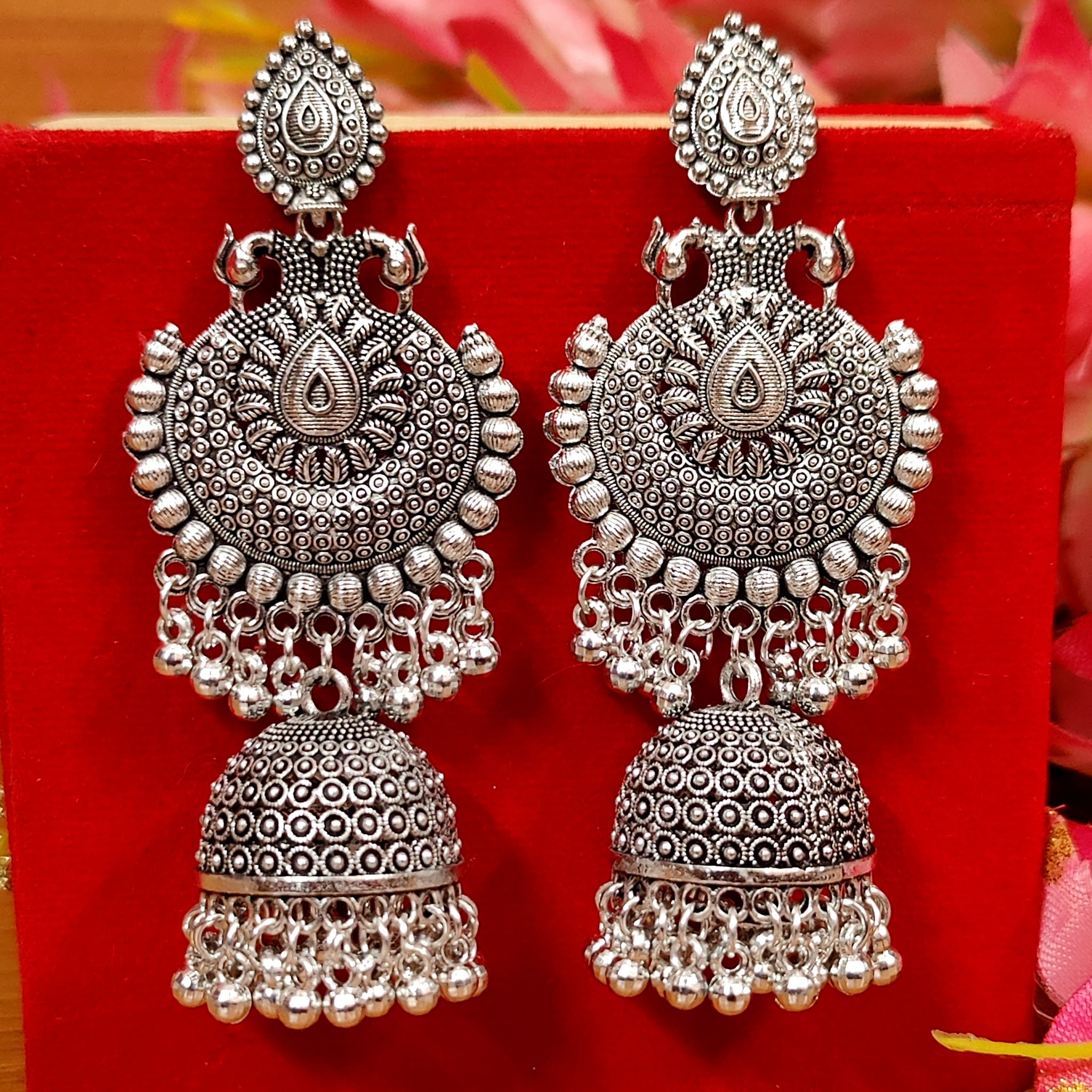 Oxidised peacock jhumka outlet