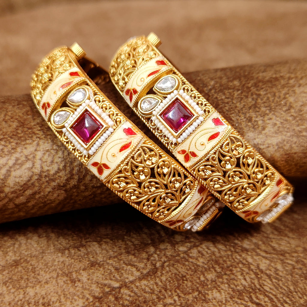 High End Premium Quality Meenakari CZ Kundan Openable Bracelet/Bangle/Kada Gold Tone Designer Bangles Rajwada Bangles Pair fashion Kundan Bangles