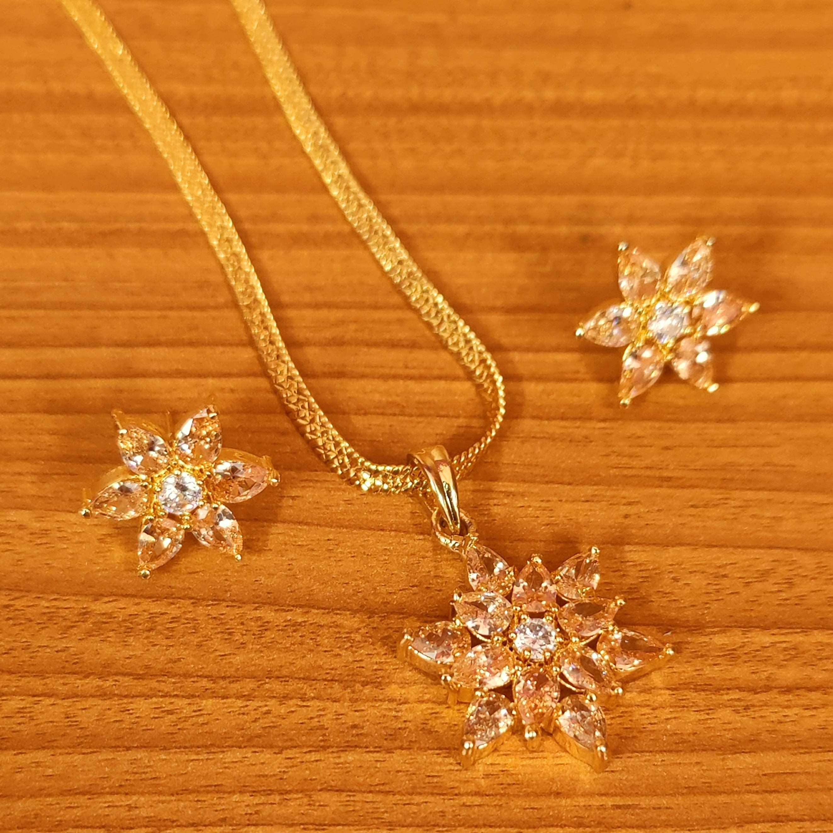 MULTICOLOUR CZ STUDDED FLOWER PENDANT SET