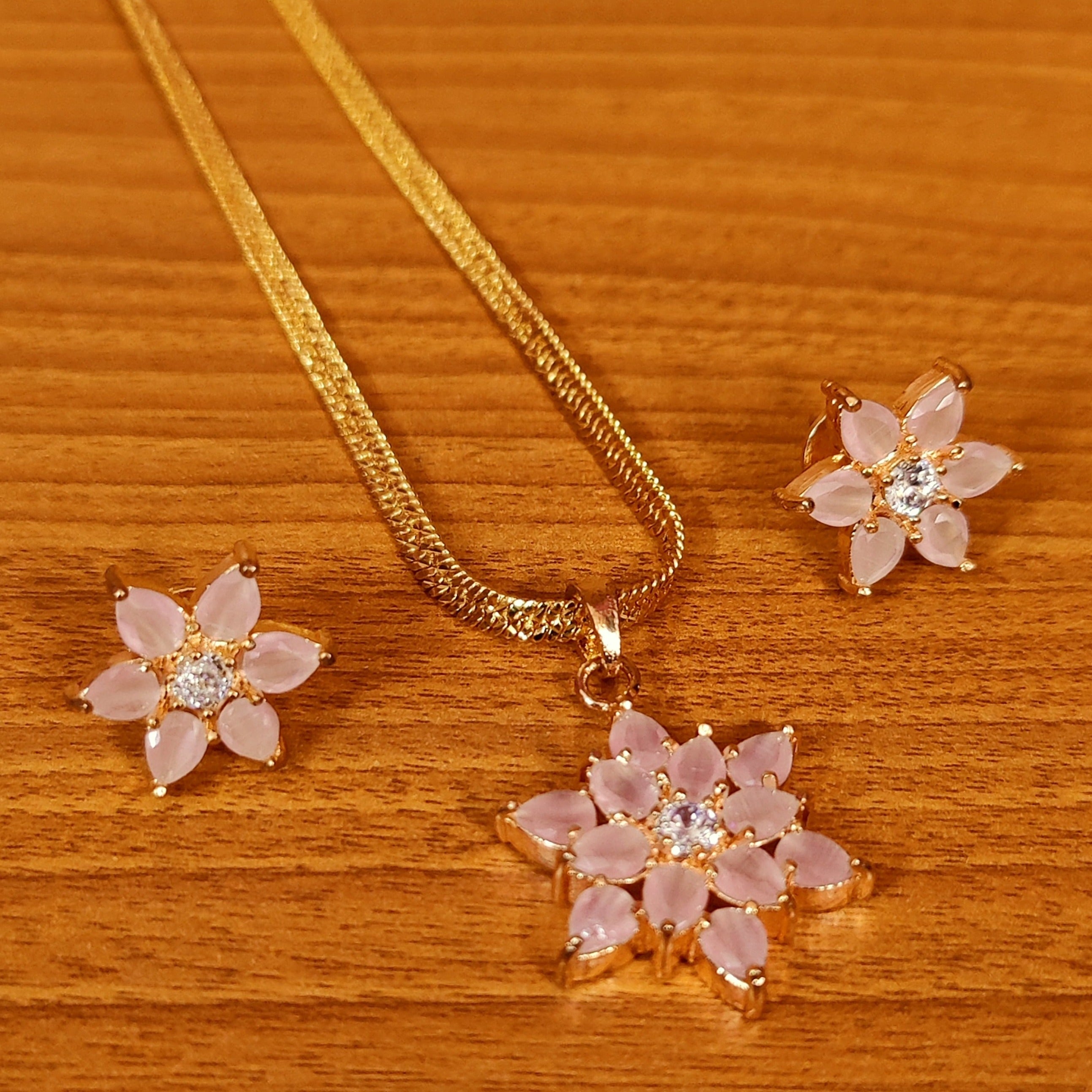 MULTICOLOUR CZ STUDDED FLOWER PENDANT SET