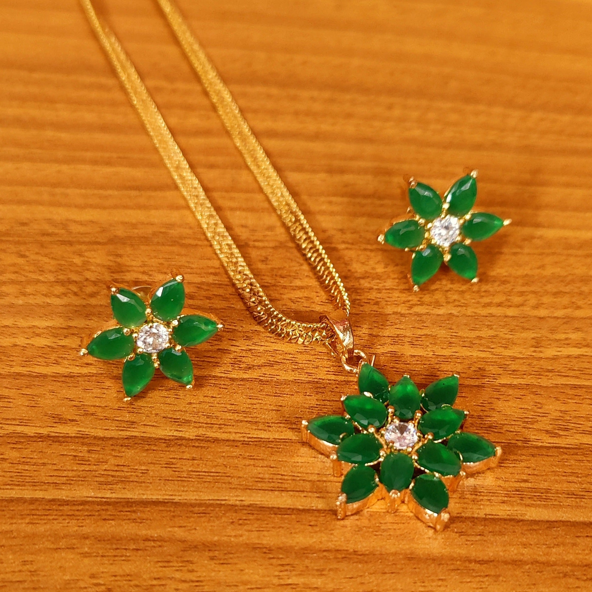 MULTICOLOUR CZ STUDDED FLOWER PENDANT SET