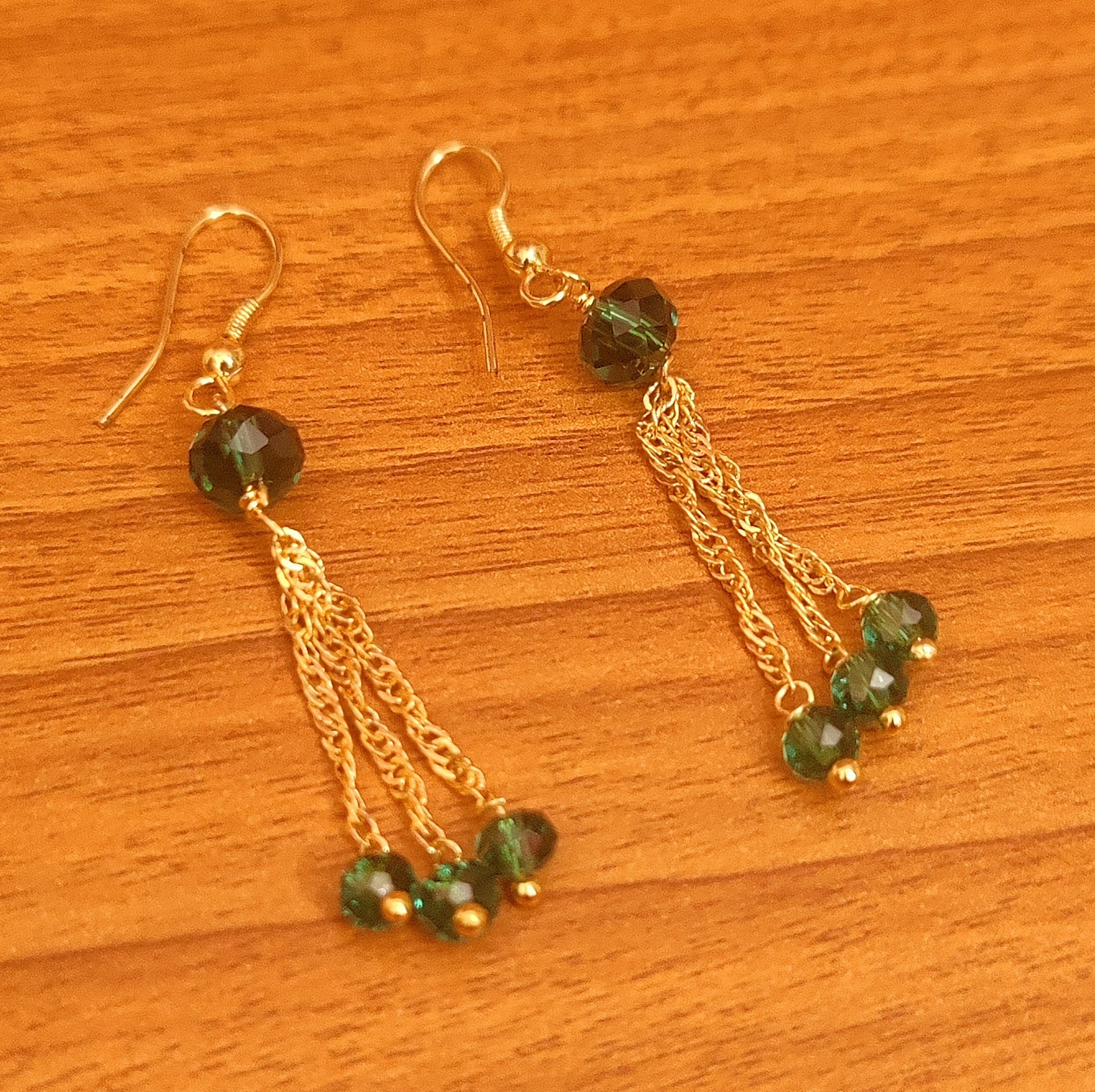 Real Green Engraved Emerald Beads and Peach Freshwater Pearl Hanging  Earrings for Women (SE332)