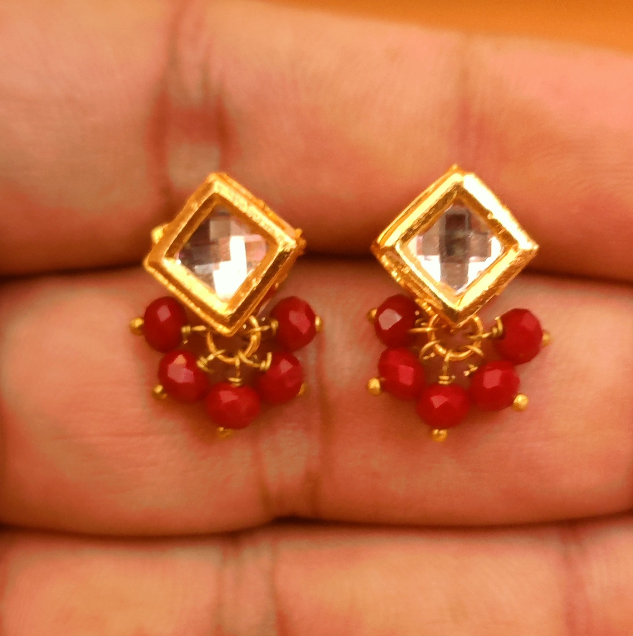 Golden Circle Peacock Stud Earrings With Ruby Kemp Stone