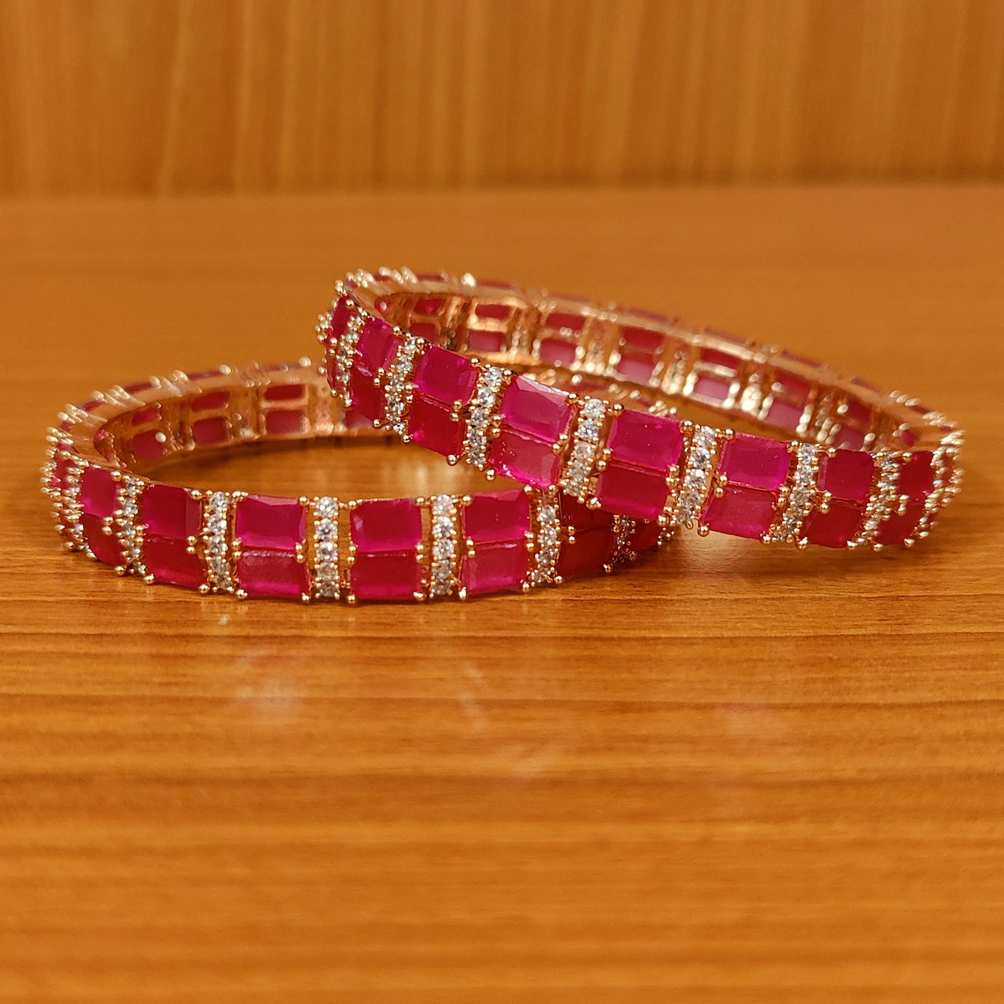 RUBY COLOUR CZ AD STUDDED ROSE GOLD BANGLES