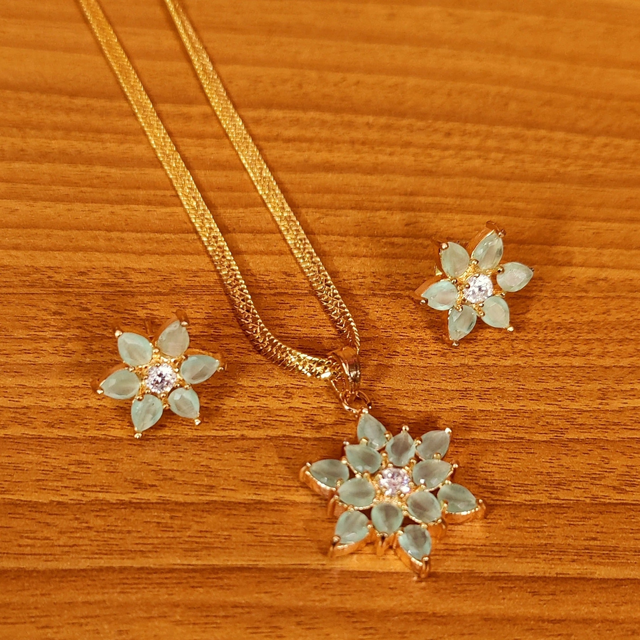 MULTICOLOUR CZ STUDDED FLOWER PENDANT SET