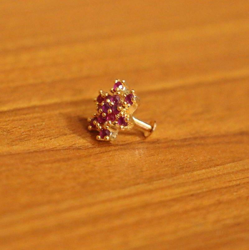 RUBY GOLD PLATED SCREW PIERCING NOSE PIN Sanvi Jewels