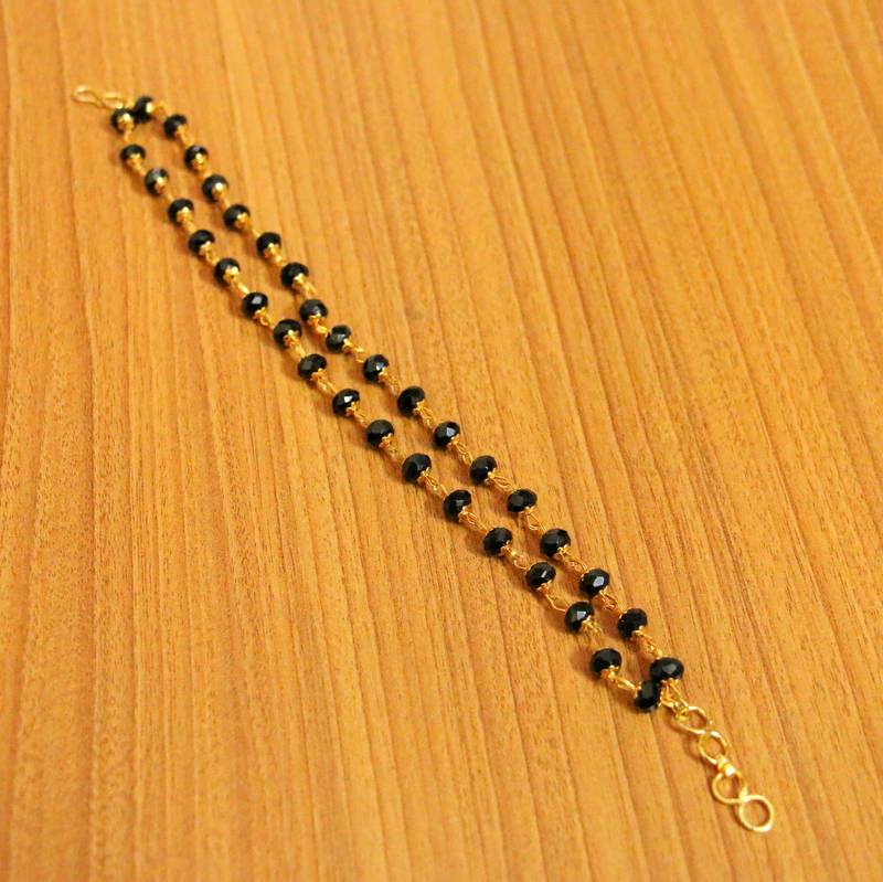 BLACK CRYSTAL BEADED GOLD PLATED BRACELET Sanvi Jewels