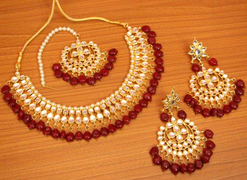 MAROON CRYSTAL NECKLACE SETS Sanvi Jewels