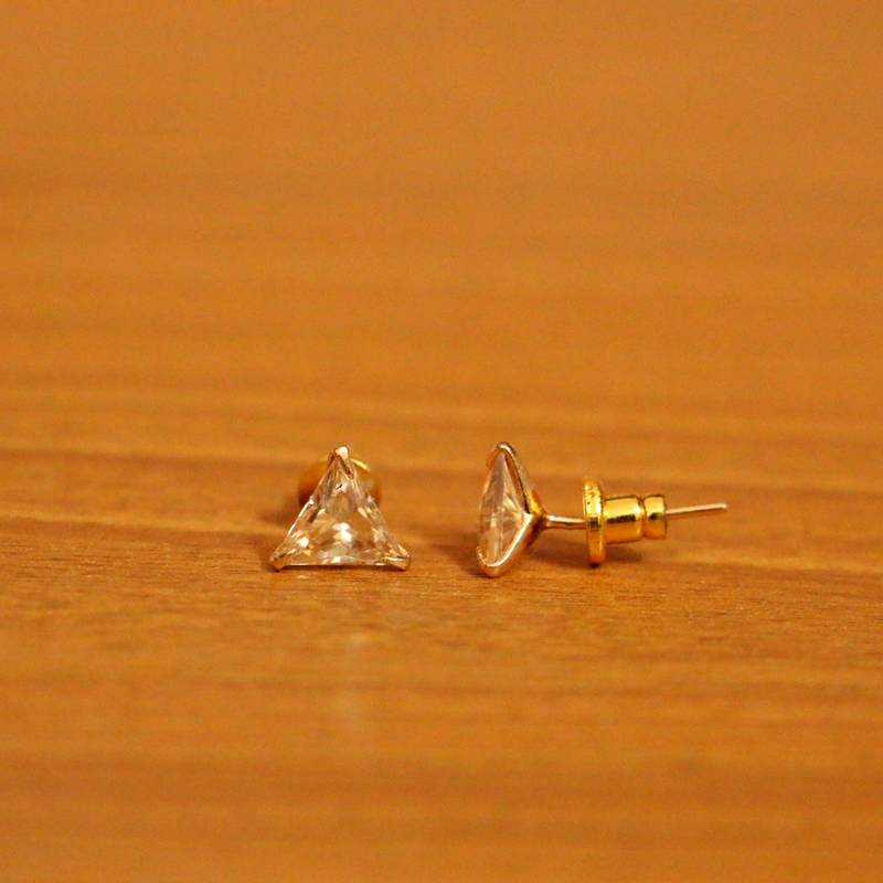 14k Gold Plated Triangle Stud Earring Set with Amethyst Gemstone Clay –  Cold Gold