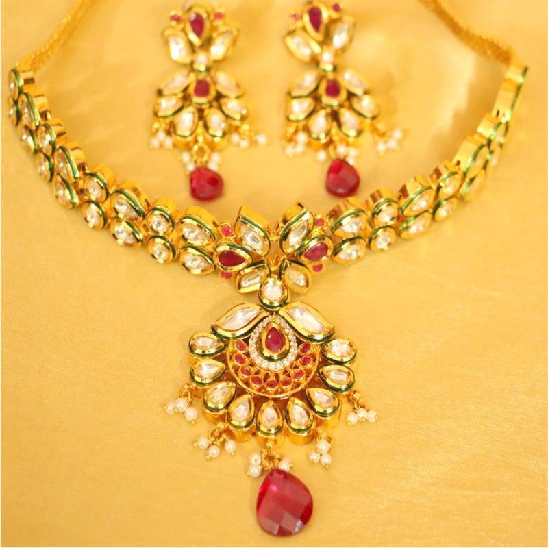 Kundan Meenakari Ruby Choker Necklace Set