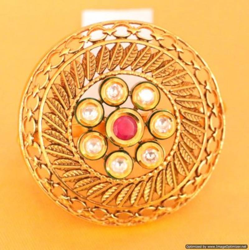 Multi Kundan Stones,Double Oval Flower Design Jaadu Kundan Premium Quality  Adjustable Finger Ring Buy Online