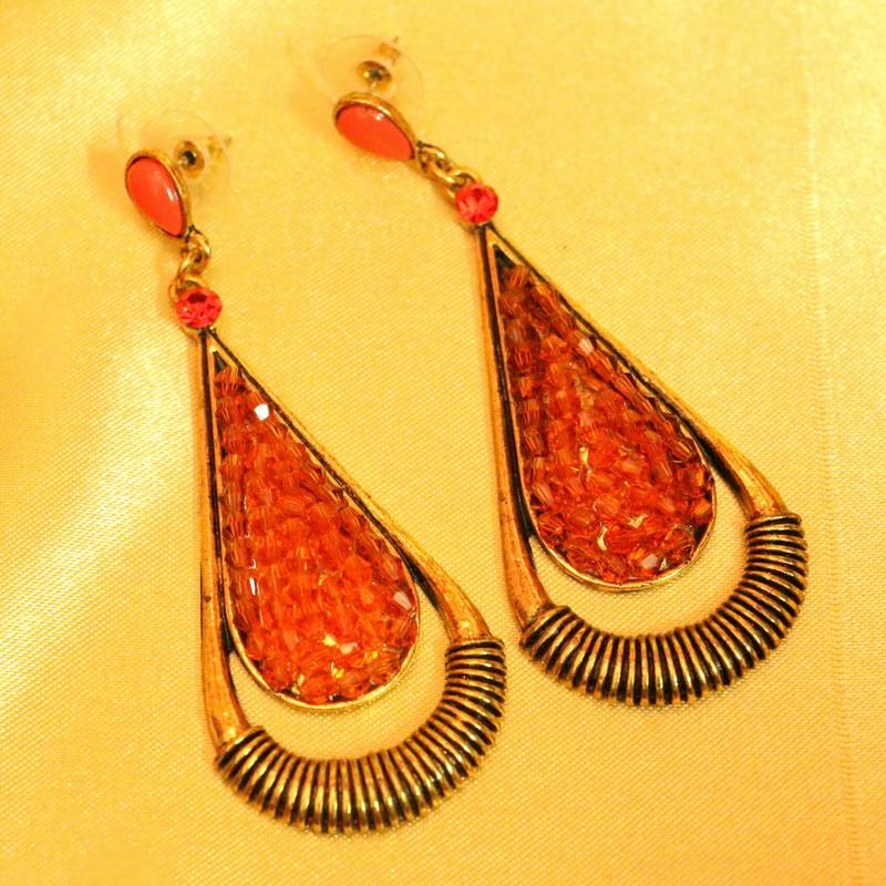 Orange Colour Gold Plated Antique Fashion Earrings Sanvi Jewels