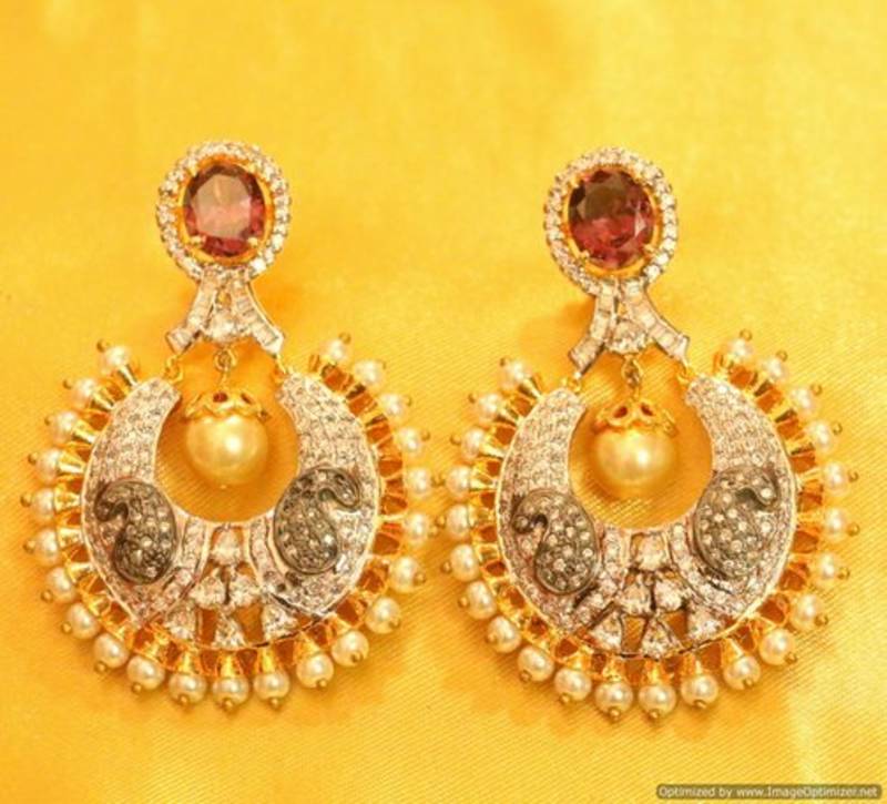 Buy Estele CZ Enchanting Leaf Design Pearls Chand Bali Earrings Online At  Best Price @ Tata CLiQ