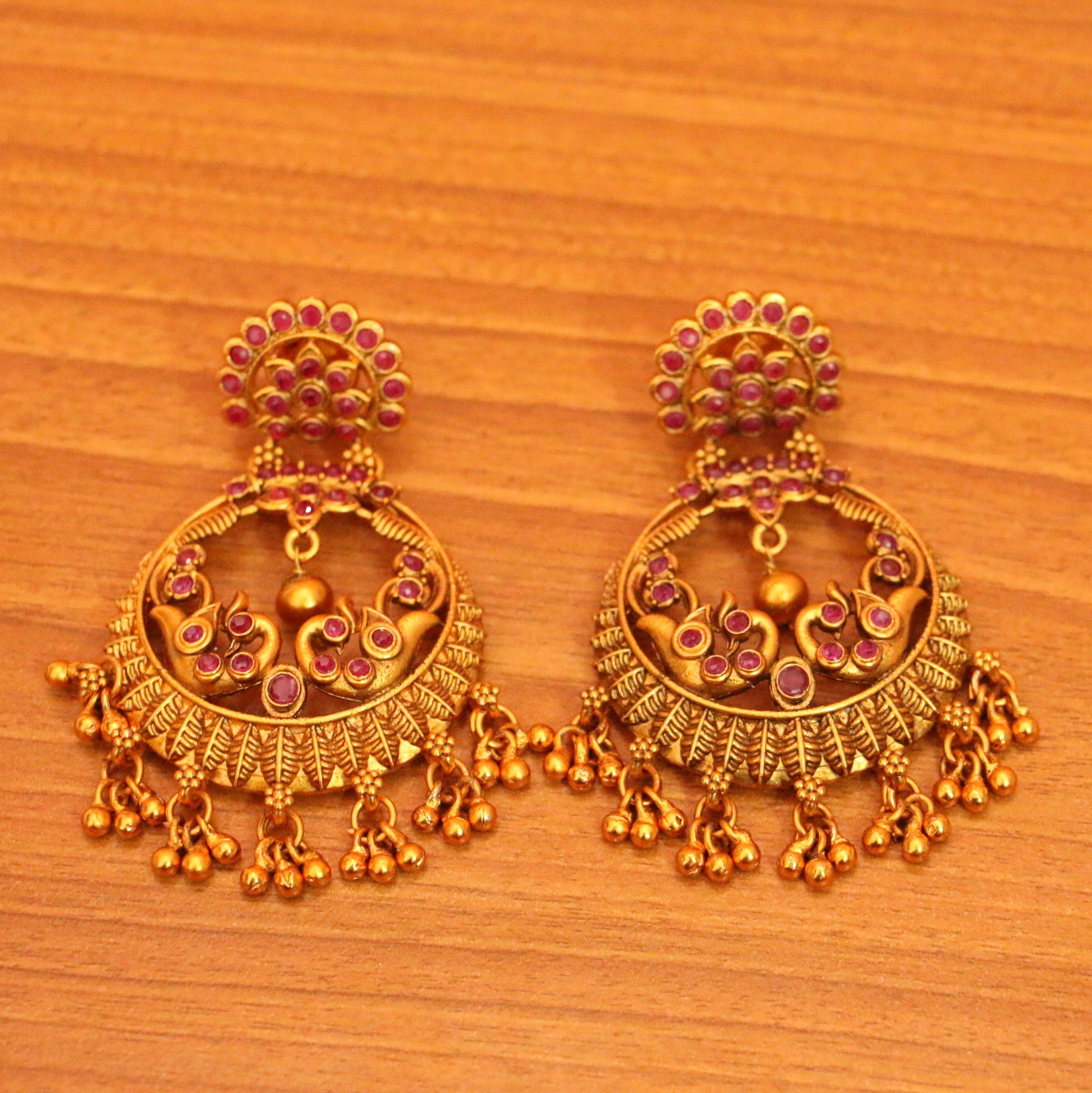 Ruby Matt Gold Look Ethnic Earrings Sanvi Jewels