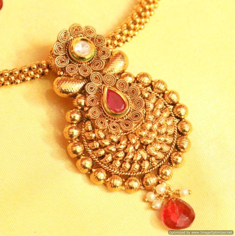 Ruby Pear shaped Polki Pendant Set Sanvi Jewels